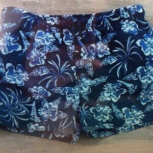 Tropical Floral Kids Swim Trunks - Blue